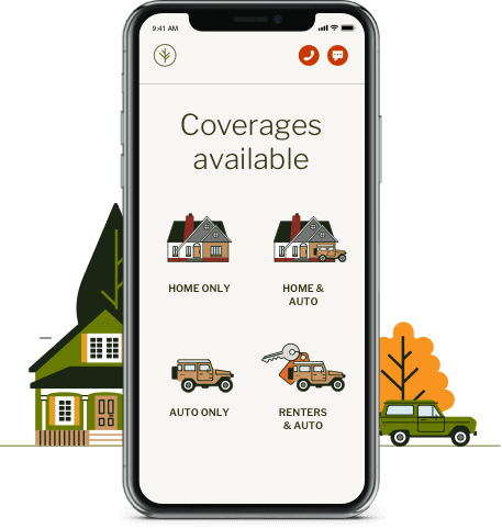 Cell phone showing Branch Insurance offering home, auto, renters and umbrella insurance packages